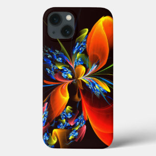 Blått Orange Blommigt Modern Abstrakt Art Mönster