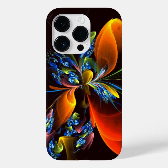Blått Orange Blommigt Modern Abstrakt Art Mönster  (Baksida)