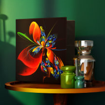 Blått Orange Blommigt Modern Abstrakt Art Mönster