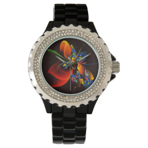 Blått Orange Blommigt Modern Abstrakt Art Mönster Armbandsur