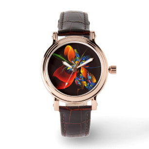 Blått Orange Blommigt Modern Abstrakt Art Mönster Armbandsur