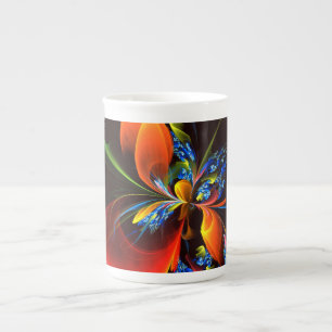 Blått Orange Blommigt Modern Abstrakt Art Mönster  Benporslin Mugg