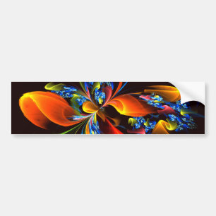 Blått Orange Blommigt Modern Abstrakt Art Mönster Bildekal
