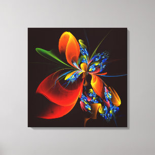 Blått Orange Blommigt Modern Abstrakt Art Mönster  Canvastryck