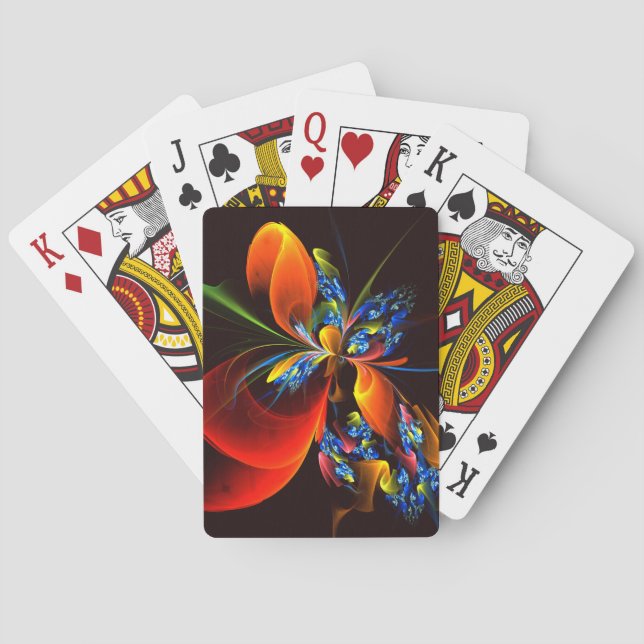 Blått Orange Blommigt Modern Abstrakt Art Mönster  Casinokort (Baksidan)