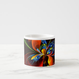 Blått Orange Blommigt Modern Abstrakt Art Mönster Espressomugg