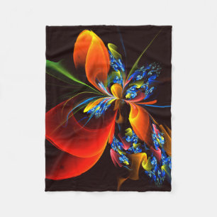 Blått Orange Blommigt Modern Abstrakt Art Mönster Fleecefilt