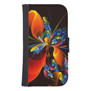 Blått Orange Blommigt Modern Abstrakt Art Mönster  Galaxy S4 Plånbok