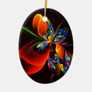 Blått Orange Blommigt Modern Abstrakt Art Mönster Julgransprydnad Keramik