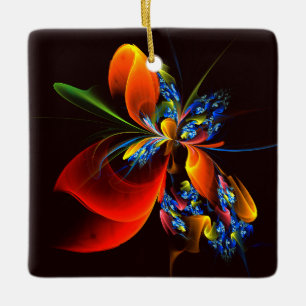 Blått Orange Blommigt Modern Abstrakt Art Mönster Julgransprydnad Keramik