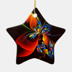 Blått Orange Blommigt Modern Abstrakt Art Mönster Julgransprydnad Keramik