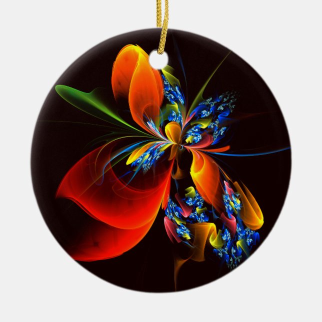 Blått Orange Blommigt Modern Abstrakt Art Mönster  Julgransprydnad Keramik (Framsidan)
