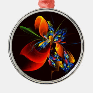 Blått Orange Blommigt Modern Abstrakt Art Mönster Julgransprydnad Metall