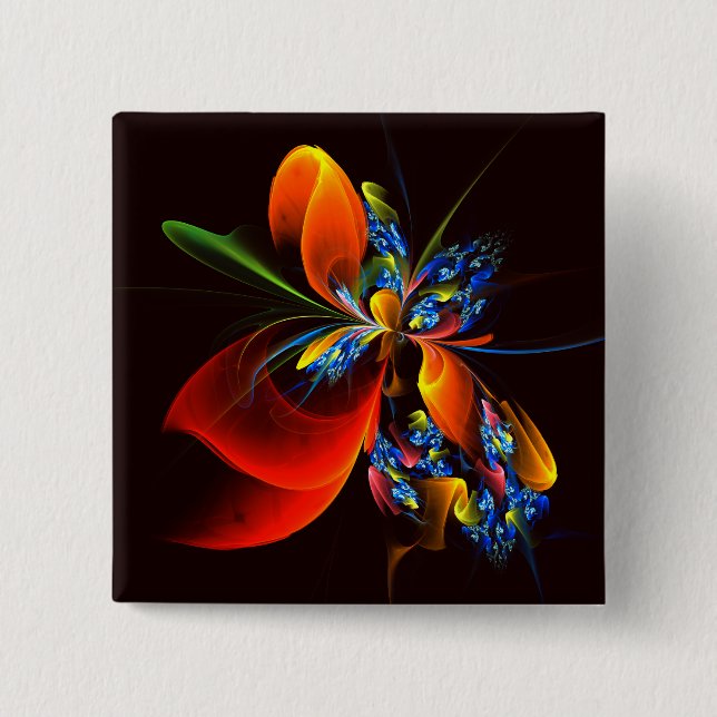 Blått Orange Blommigt Modern Abstrakt Art Mönster  Knapp (Framsida)