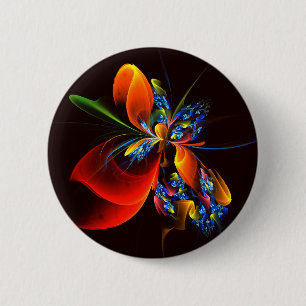 Blått Orange Blommigt Modern Abstrakt Art Mönster Knapp