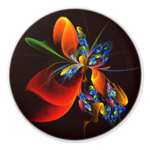 Blått Orange Blommigt Modern Abstrakt Art Mönster Knopp