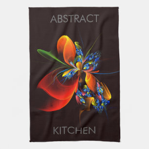 Blått Orange Blommigt Modern Abstrakt Art Mönster Kökshandduk