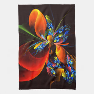 Blått Orange Blommigt Modern Abstrakt Art Mönster Kökshandduk