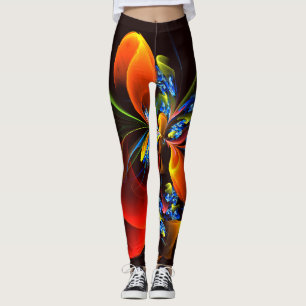 Blått Orange Blommigt Modern Abstrakt Art Mönster  Leggings