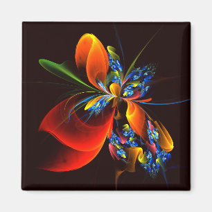 Blått Orange Blommigt Modern Abstrakt Art Mönster Magnet
