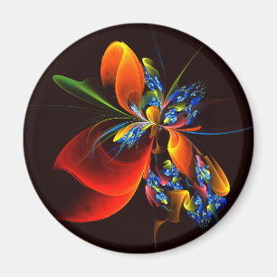 Blått Orange Blommigt Modern Abstrakt Art Mönster Magnet