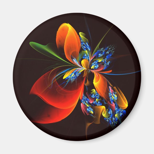 Blått Orange Blommigt Modern Abstrakt Art Mönster  Magnet (Framsidan)