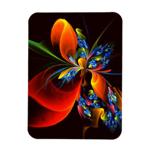 Blått Orange Blommigt Modern Abstrakt Art Mönster Magnet