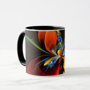 Blått Orange Blommigt Modern Abstrakt Art Mönster  Mugg