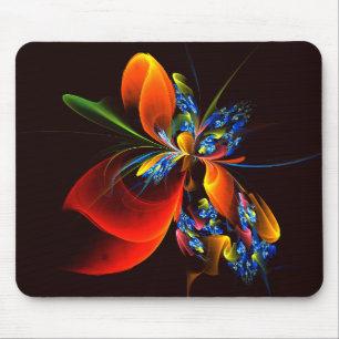 Blått Orange Blommigt Modern Abstrakt Art Mönster  Musmatta