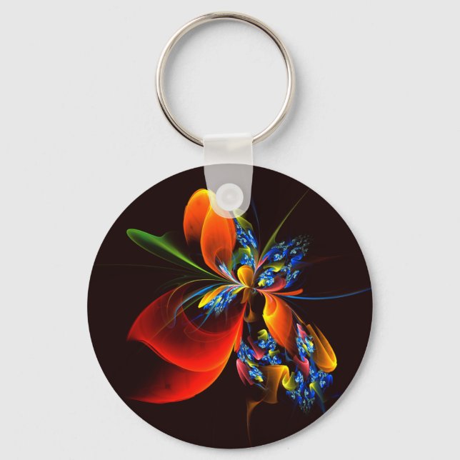 Blått Orange Blommigt Modern Abstrakt Art Mönster  Nyckelring (Framsida)