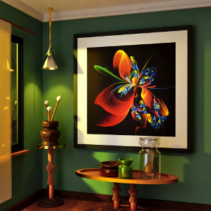 Blått Orange Blommigt Modern Abstrakt Art Mönster  Poster