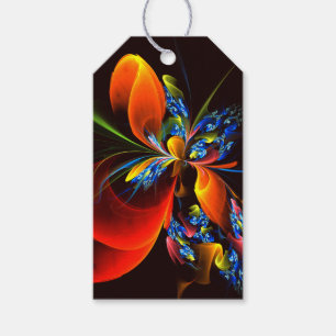 Blått Orange Blommigt Modern Abstrakt Art Mönster Presentetikett