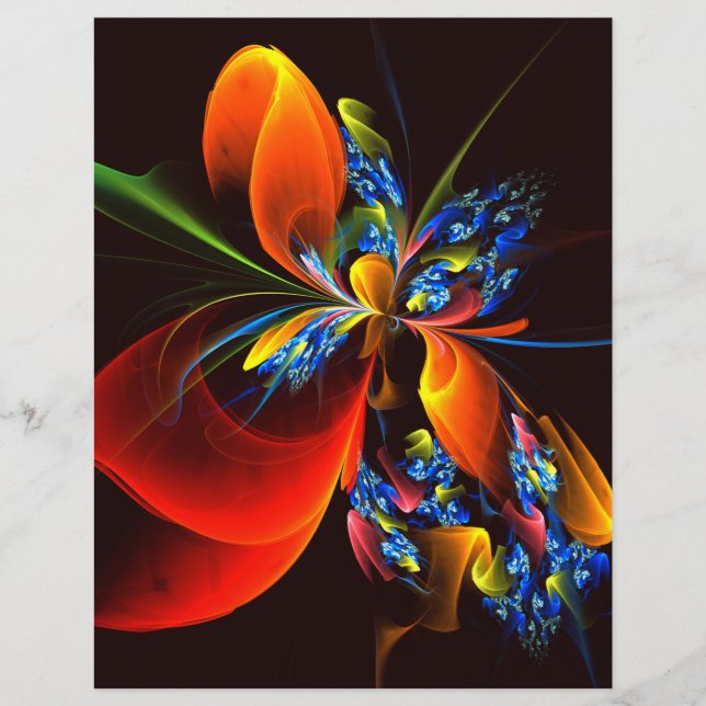Blått Orange Blommigt Modern Abstrakt Art Mönster  Reklamblad (Framsidan)