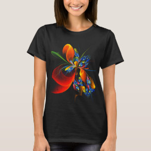Blått Orange Blommigt Modern Abstrakt Art Mönster T Shirt