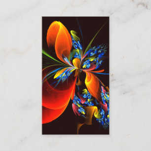 Blått Orange Blommigt Modern Abstrakt Art Mönster Visitkort