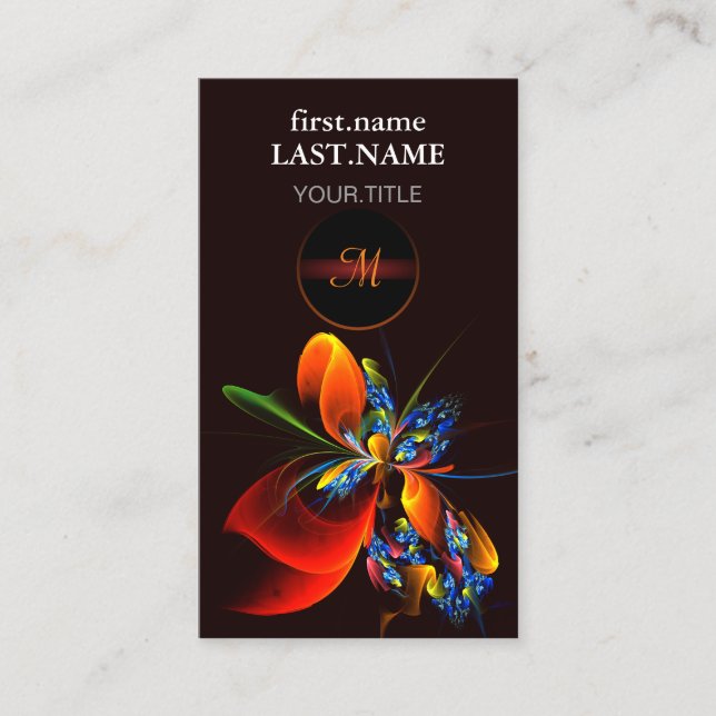 Blått Orange Blommigt Modern Abstrakt Art Mönster  Visitkort (Framsida)