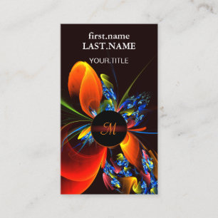 Blått Orange Blommigt Modern Abstrakt Art Mönster Visitkort