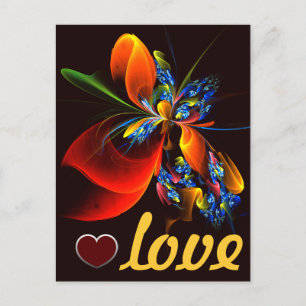 Blått Orange Blommigt Modern Abstrakt Art Mönster  Vykort