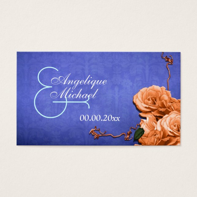 Blått orange bröllop tack för din lägenhet visitkort (Framsidan)