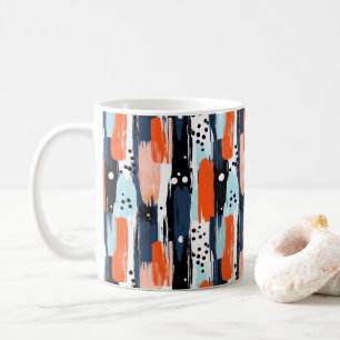 Blått Orange Brushstrokes Abstrakt Mönster Kaffemugg