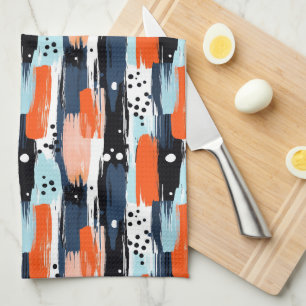 Blått Orange Brushstrokes Abstrakt Mönster Kökshandduk