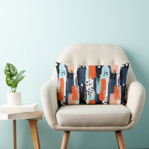Blått Orange Brushstrokes Abstrakt Mönster Lumbarkudde