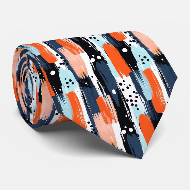 Blått Orange Brushstrokes Abstrakt Mönster Slips (Rullad)