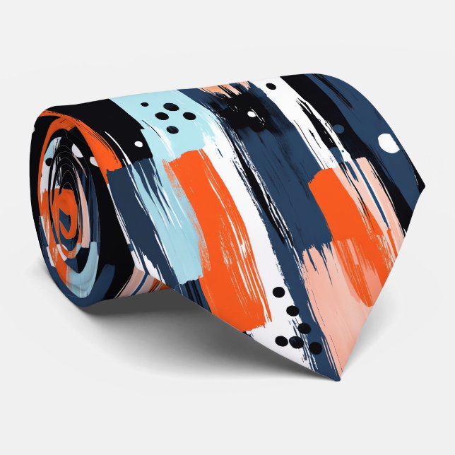 Blått Orange Brushstrokes Abstrakt Mönster Slips (Rullad)
