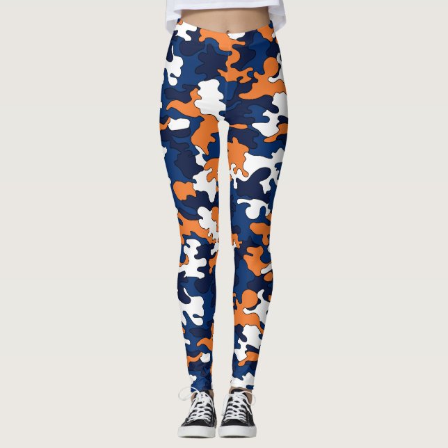 Blått & orange Camo Leggings (Framsida)