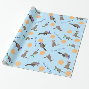 Blått Orange Ferret Birthday Wrapping Papper Presentpapper