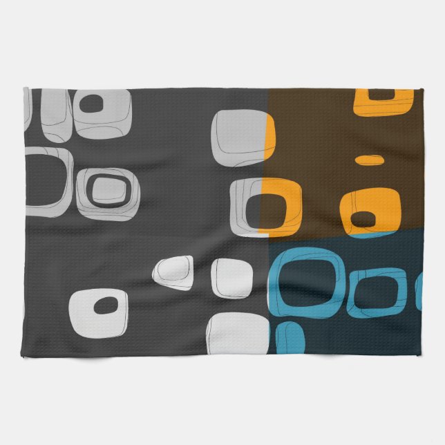 Blått, Orange, Grått Retro Abstrakt Art Kökshandduk (Horisontell)