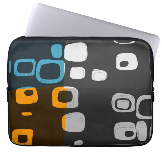 Blått, Orange, Grått Retro Abstrakt Art Laptop Sleeve (Framsidan)
