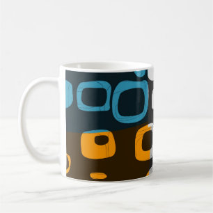 Blått, Orange, Grått Retro Abstrakt Art Mugg