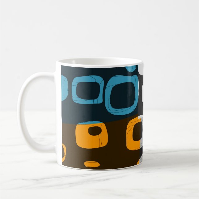 Blått, Orange, Grått Retro Abstrakt Art Mugg (Vänster)